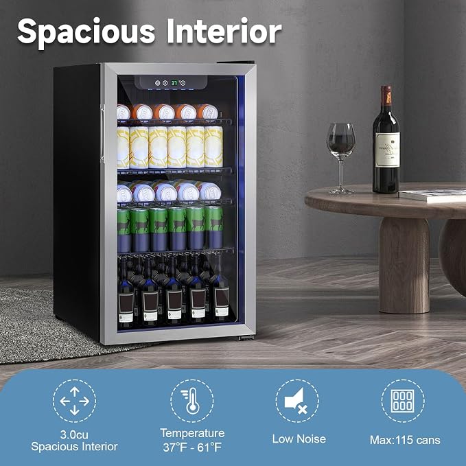Compact Beverage Refrigerator Cooler, 105 Can/3.0 Cubic Feet Mini Fridge - Image 5