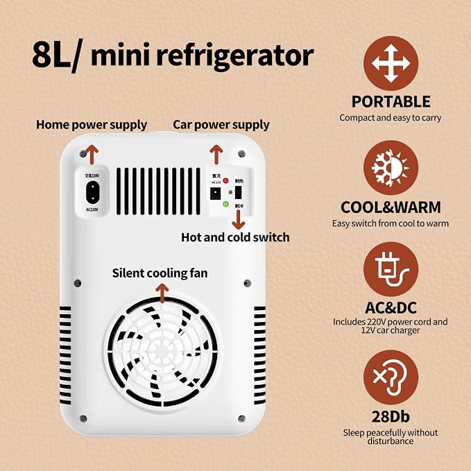 8L Portable Mini Fridge Cool and Warm Dual Function Compact Refrigerator 0-10°C - Image 8