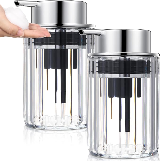 2 Pcs Refillable Clear Foaming Hand Soap Dispenser 10 oz Plastic Dispenser Pump by Potchen