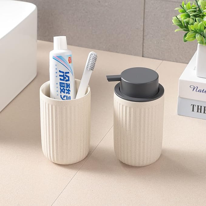 Beige Ceramic Soap Dispenser Set - Image 2