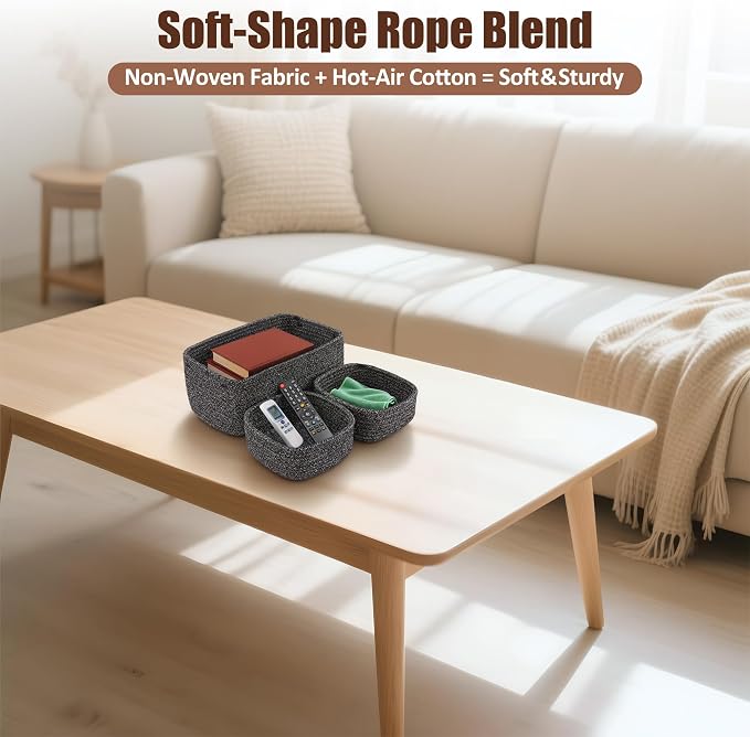 5-Pack Small Woven Rope Storage Baskets – 2 Sizes Organizer Bins - Image 5