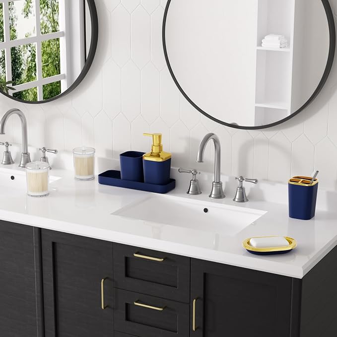 Navy Blue Bathroom Accessories Set, Soap Dispenser, Soap Dish, Toothbrush - Image 2
