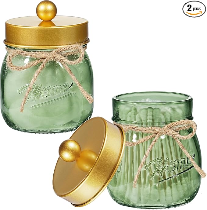 SheeChung Green Glass Qtip Holder Dispenser, Mason Jar Apothecary Jars by SheeChung