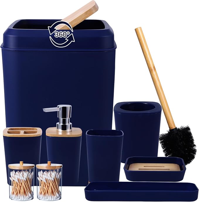 Bathroom Accessories Set, 9 Piece Navy Blue Bathroom Accessory Set by BetterbathroomwithXLHOME