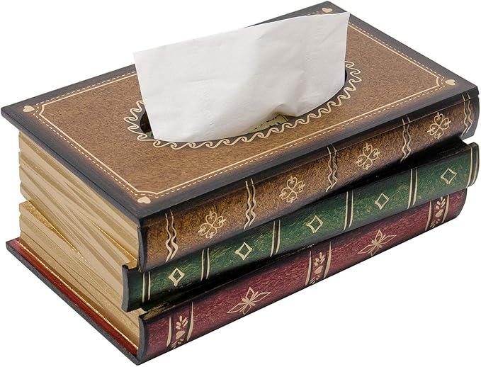 Crafted Classical Retro Wooden Antique Book Tissue Box Cover Rectangular Tissue by VERGOODR