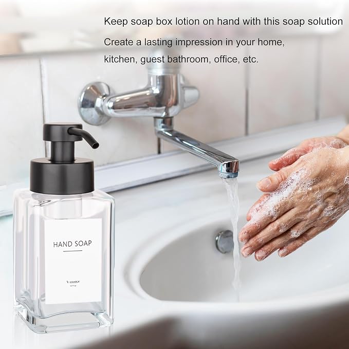 Foaming Soap Dispenser with Stainless Steel Pump, 12oz Refillable Glass Liquid - Image 4