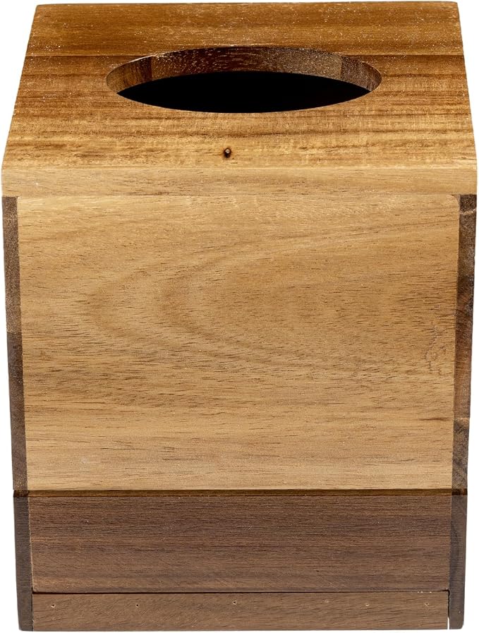 MyGift Premium Dual Tone Solid Acacia Wood Square Bathroom Facial Tissue Box - Image 7