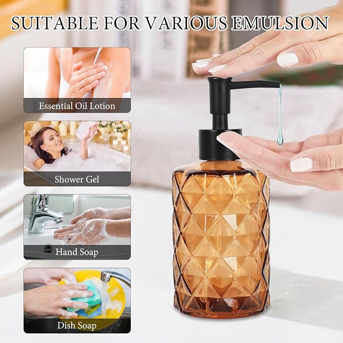 Brown Glass Soap Dispenser, 11 Oz/330ml Liquid Hand Soap Dispenser Set - Image 4