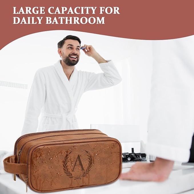Janhavi Shaving Bag for Men Travel Waterproof, Engraved Initials & Wheat - Image 6