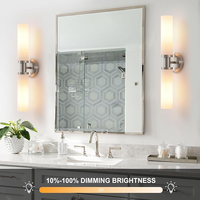 Wall Sconces Set of Two, Brushed Nickel Bathroom Sconces Wall Lighting - Image 5