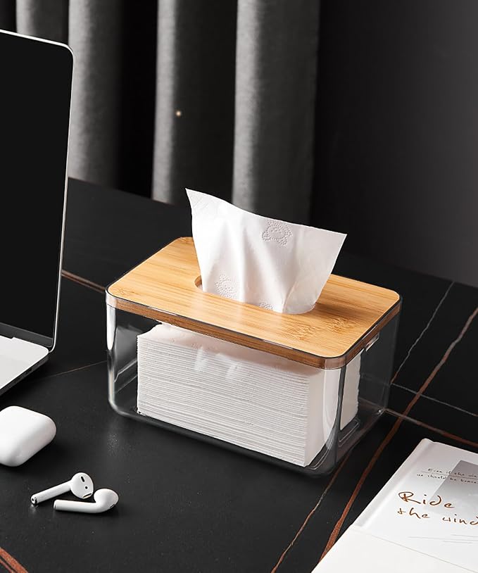 Acrylic Tissue Box Cover, Bamboo Dryer Sheet Holder, Wooden Rectangular Dryer - Image 3