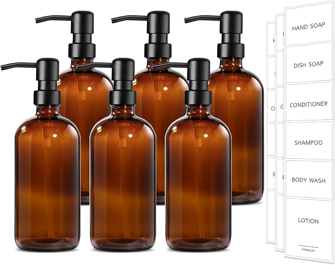 GMISUN Amber Glass Soap Dispenser, 6 Pack Bathroom Hand Soap Dispensers by GMISUN