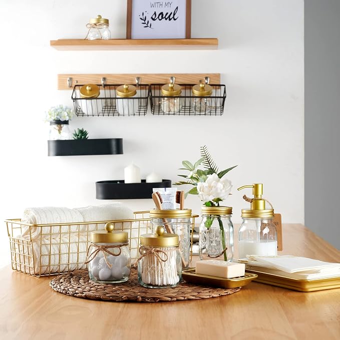 SheeChung 8PCS Mason Jar Bathroom Accessories Set Complete - Image 2