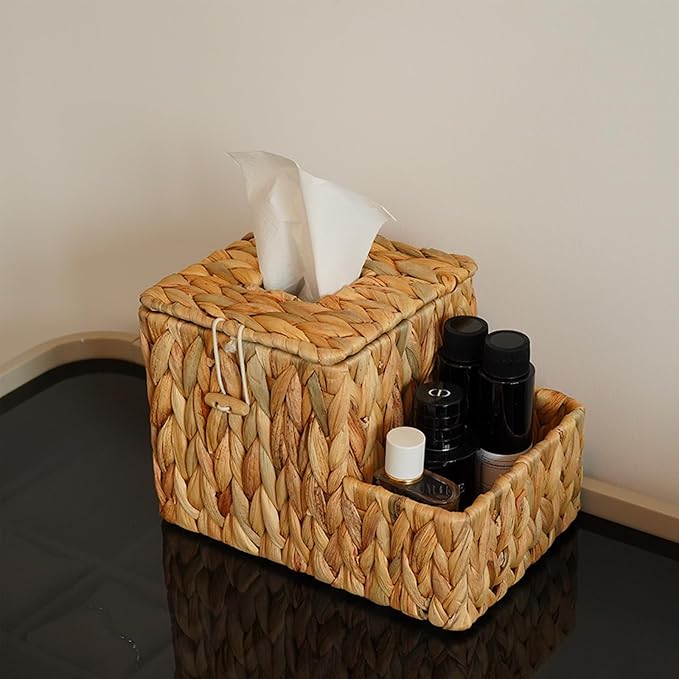 PINXIURY Water Hyacinth Tissue Box Cover Square, Tissue Box Holder, Tissue Box - Image 5