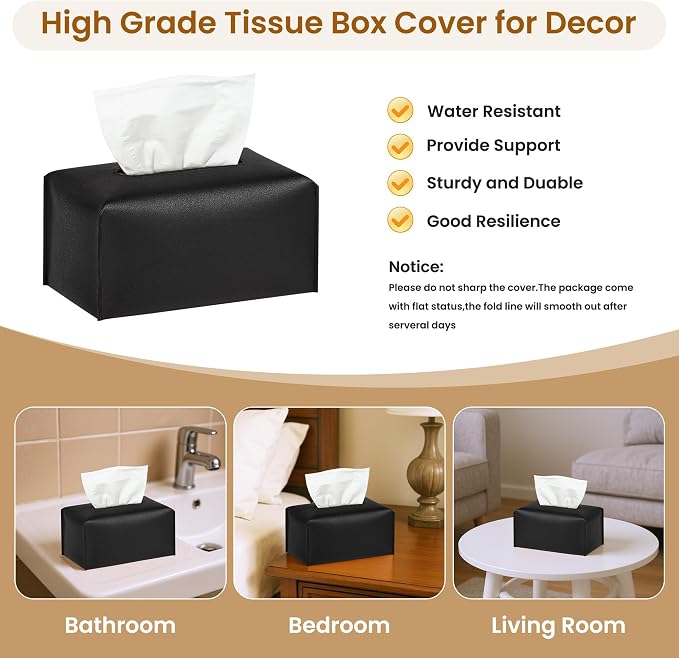Long Tissue Box Cover, PU Leather Tissue Holder Rectangle, Facial Paper - Image 2