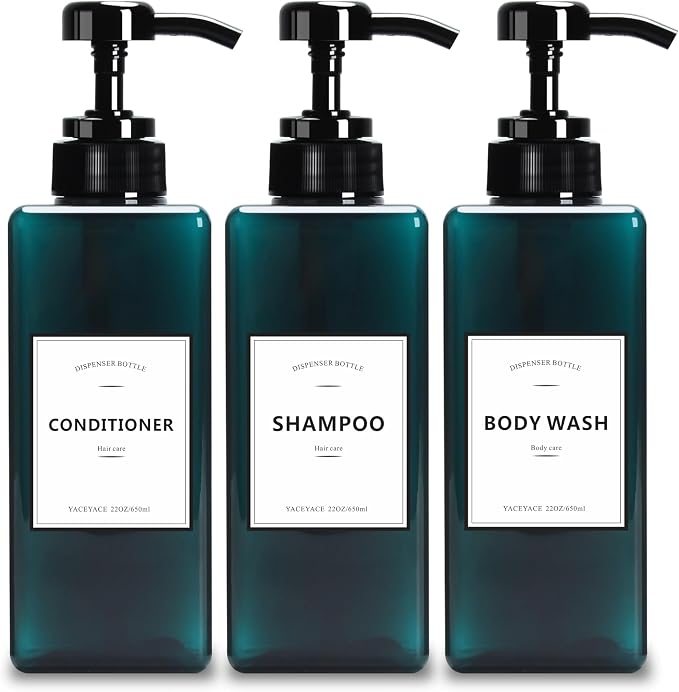 Large Shower Bottles with Pump, 22oz Set of 3 Shampoo Dispenser Bottles by YACEYACE