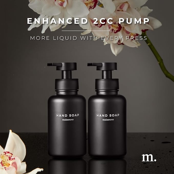 MaisoNovo Glass Foaming Soap Dispenser 14 Oz | Black Glass Black Pumps x 2 - Image 4