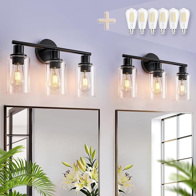 DLLT 3-Light Bathroom Light Fixtures: Black Modern Vanity Lights by DINGLILIGHTING