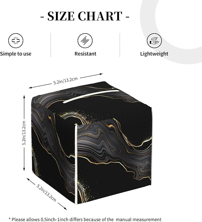 Black Gold Marble Tissue Box Cover Square, Abstract Marble Texture Tissue Box - Image 4