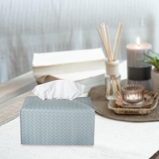 Tissue Box Cover PU Leather Tissue Holder Square Facial Tissue Case Facial - Image 3