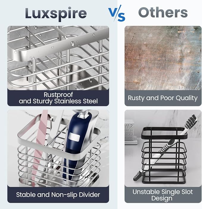 Luxspire Toothbrush Holders for Bathroom, Stainless Steel Electric Toothbrush - Image 4