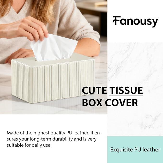 Larger Tissue Box Cover, Modern PU Leather Rectangular Facial Tissue Holder - Image 3