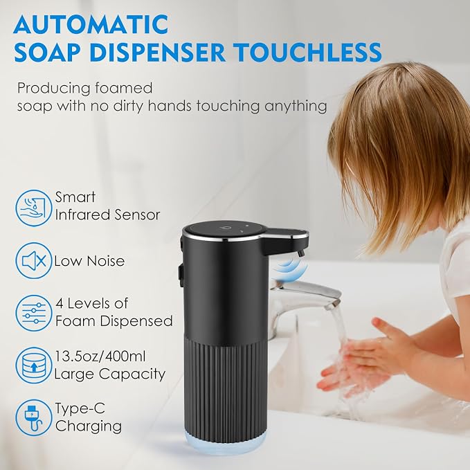 2 Pack Automatic Soap Dispenser Touchless, Rechargeable Foaming Hand Soap - Image 2