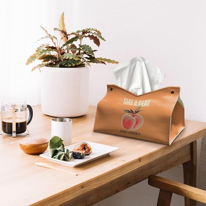 Funny Peach Tissue Box Cover Rectangle, Take A Seat Sweet Cheeks PU Facial - Image 3