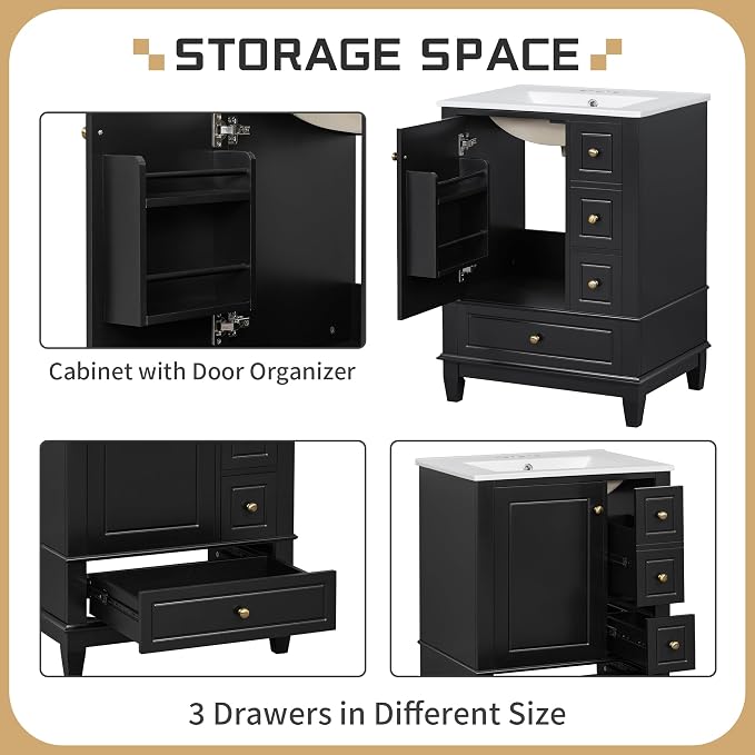 24" Bathroom Vanity with Sink, Harper & Bright Designs Free Standing Single - Image 5