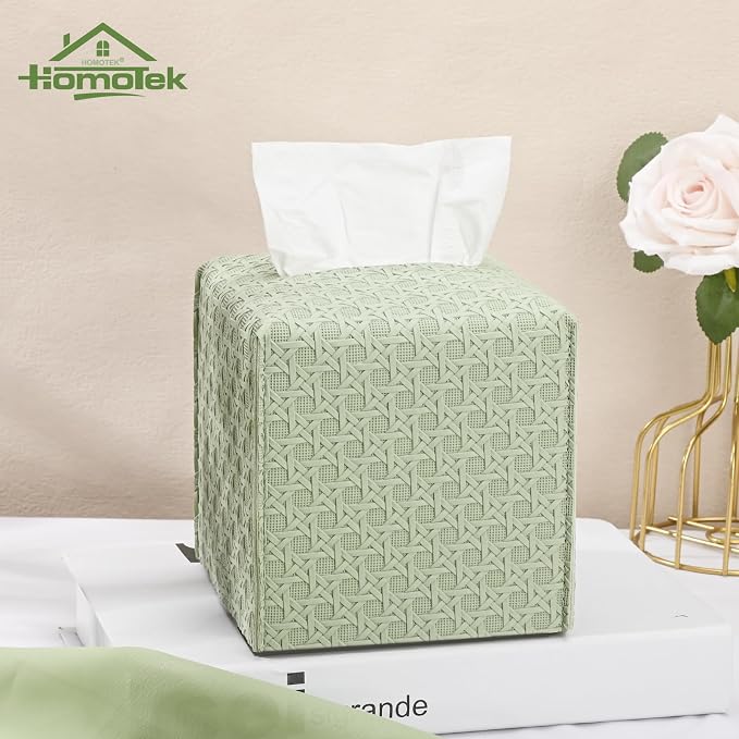HOMOTEK 2 Pack Tissue Box Cover, Square PU Leather Tissue Holder, Decorative - Image 4