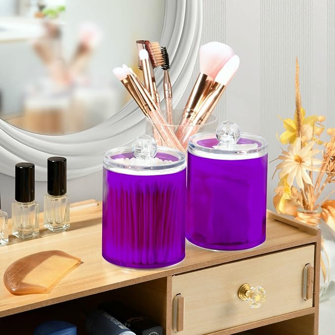 Purple Qtip Holder Organizer Dispenser Cotton Swabs Cans Plastic Jars - Image 6