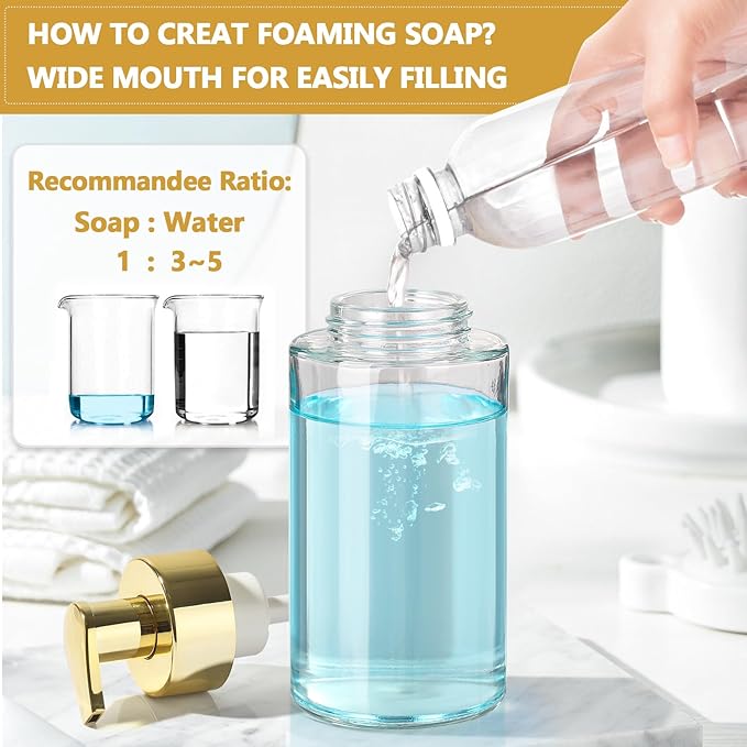 Foaming Soap Dispenser, 10 oz/300ml Gold Soap Dispenser, 2 Pack Glass Foaming - Image 5