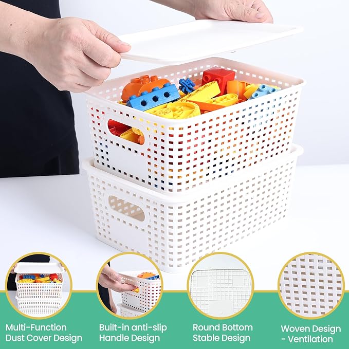 Plastic Storage Baskets with Lid - Image 4
