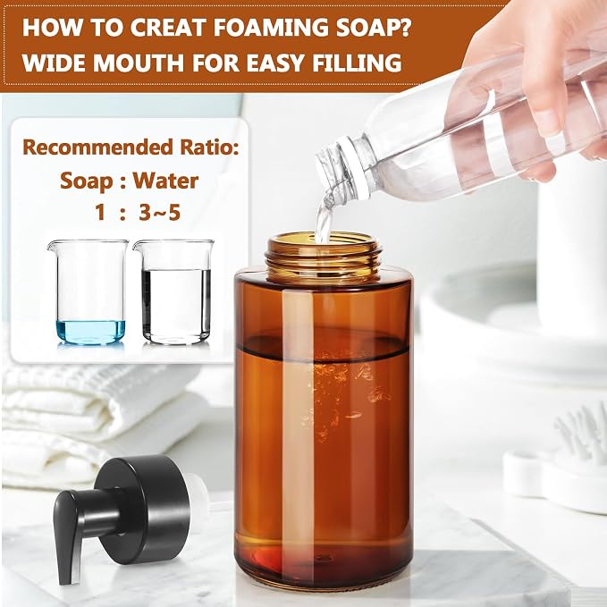 Amber Foam Soap Dispenser, 10 oz/300ml Glass Foaming Soap Dispenser, Refillable - Image 7