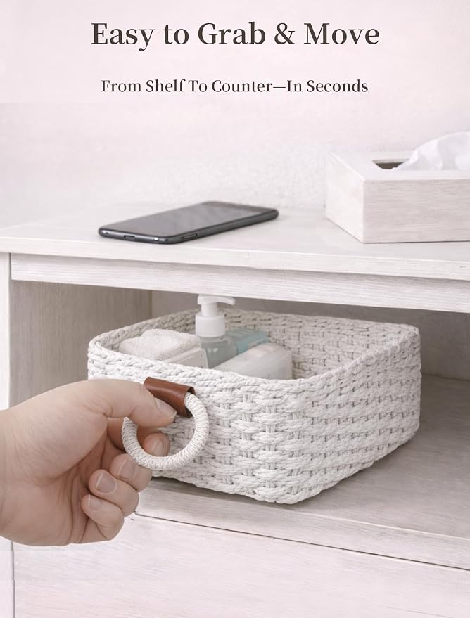 Storage Basket, Recycled Paper Rope Bathroom Basket Organizer, Mini wicker - Image 5