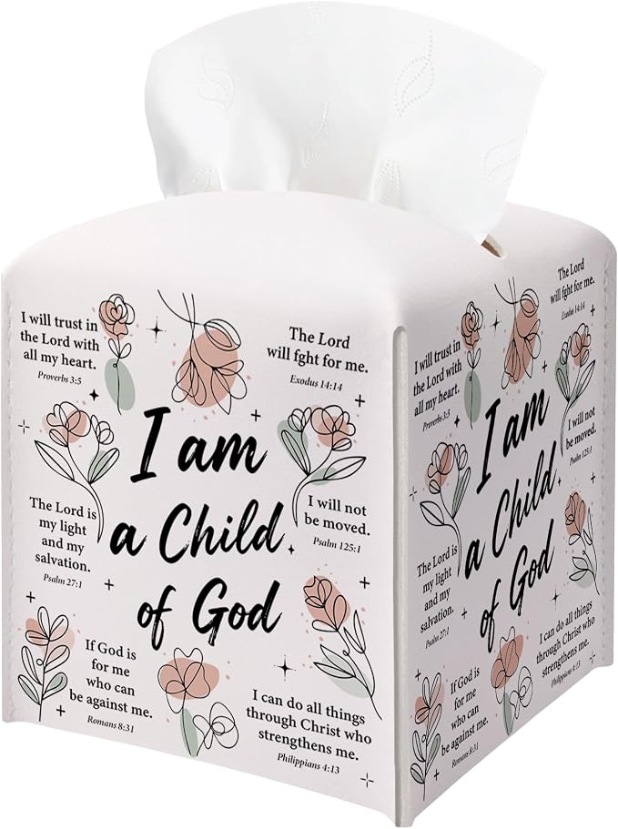 Inspirational Christian Tissue Box Cover Square, Religious Bible Verse Leather by BGFMVS