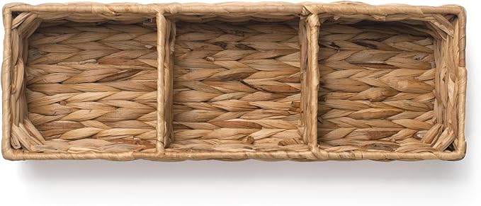 Wicker Bathroom Basket with 3 Compartments, Water Hyacinth Toilet Tank Basket - Image 4