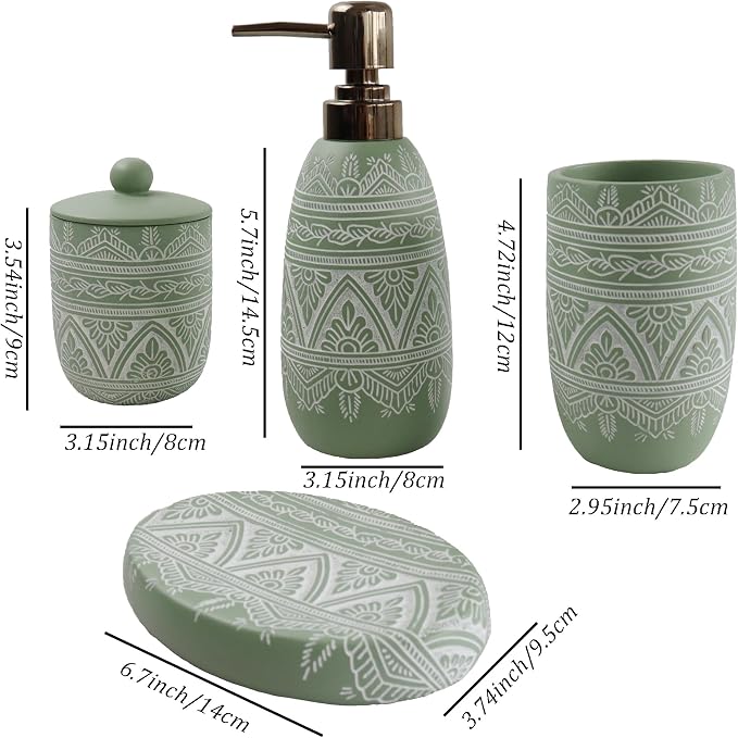 Hymmah Green Bathroom Accessories Set, Farmhouse Bathroom Decor, Contain Cotton - Image 2