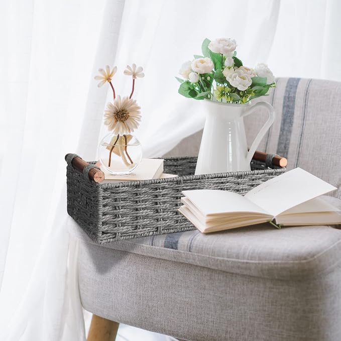 Round Paper Rope Storage Basket Wicker Baskets - Image 6
