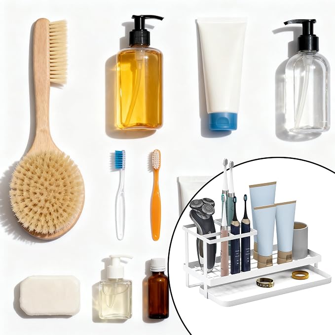 Toothbrush Holders for Bathroom, Carbon Steel Bathroom Organizer Countertopr - Image 3