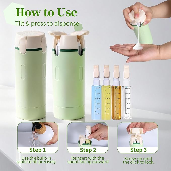 4 in 1 Travel Dispenser, 4 Pack 30ML Travel Bottles - Image 6