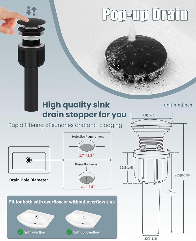 Bathroom Faucets Set with Pop Up Drain, Modern Single Handle Black Bathroom - Image 6