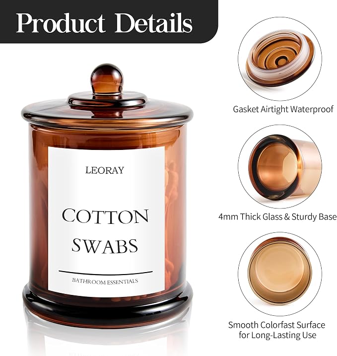 LEORAY 2 Pack Glass Qtip Holder Dispenser - Image 4
