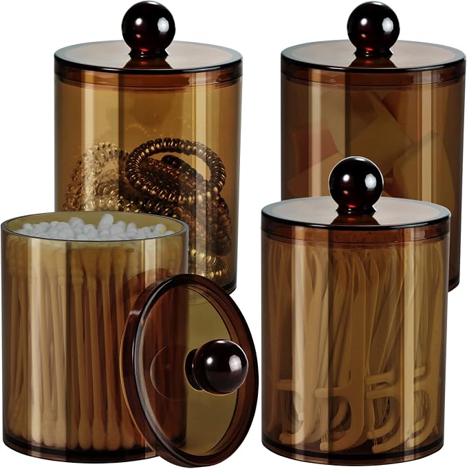 SheeChung 4-Pack Amber Acrylic Apothecary Jars - 10oz & 12oz Qtip Holder Set - by SheeChung