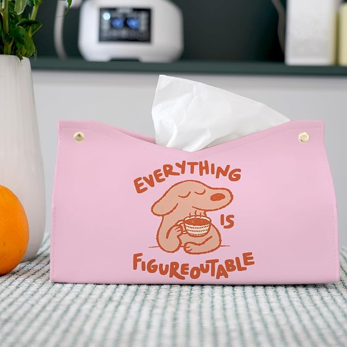 Pink Cute Dog Tissue Box Cover Rectangle, Motivational Toilet Paper Box - Image 2