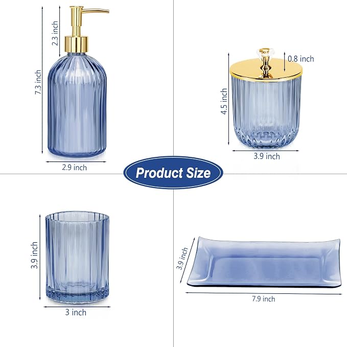 Jenseits Blue Bathroom Accessories, Toothbrush Holder, Apothecary Jar, Vanity - Image 6