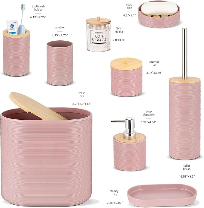 IMAVO Bathroom Accessory Set-11Pcs Pink Bathroom Accessories Set - Image 3