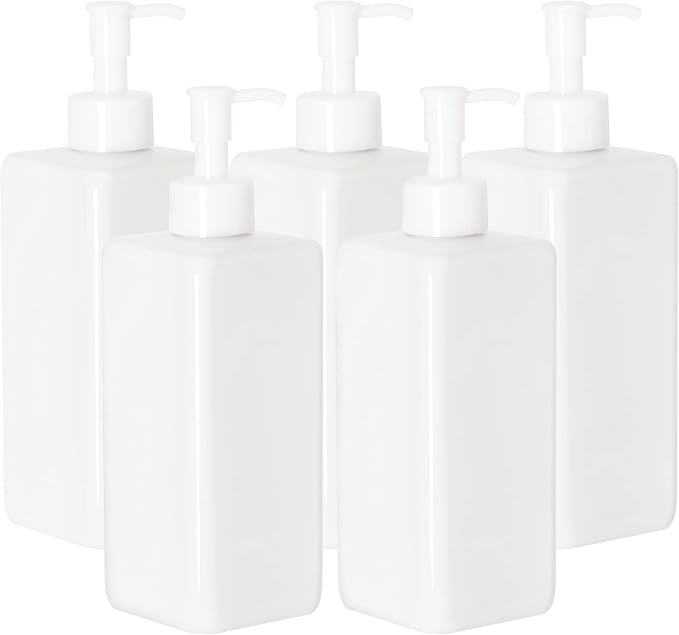 Youngever 5 Pack 16 Ounce Plastic Pump Bottles, Refillable Square Plastic Pump by Youngever