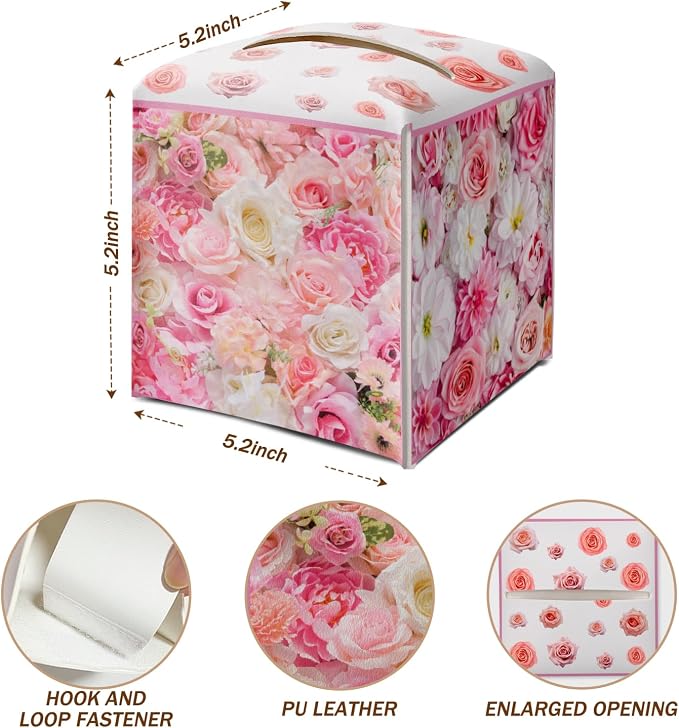 Roses Pink Floral Tissue Box Cover Square - Image 2