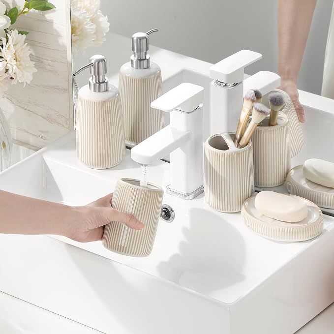 vancasso Ceramic Bathroom Accessories Set 4 Piece, Soap Dispenser - Image 7